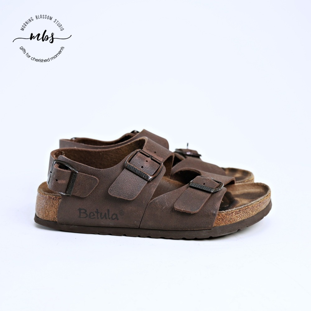 Betula by Birkenstock Milano Oiled Leather Three Strap Sandals Brown 36 Narrow